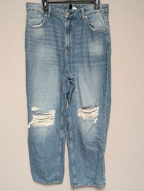 H&M Light Blue Distressed Straight-Leg Jeans